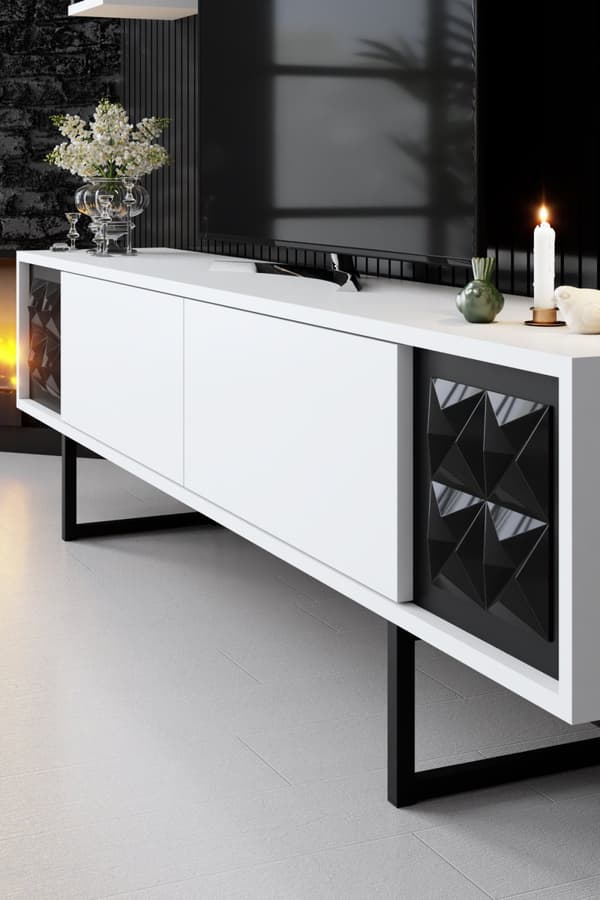TV-enhet Black Line - Hvit, Svart