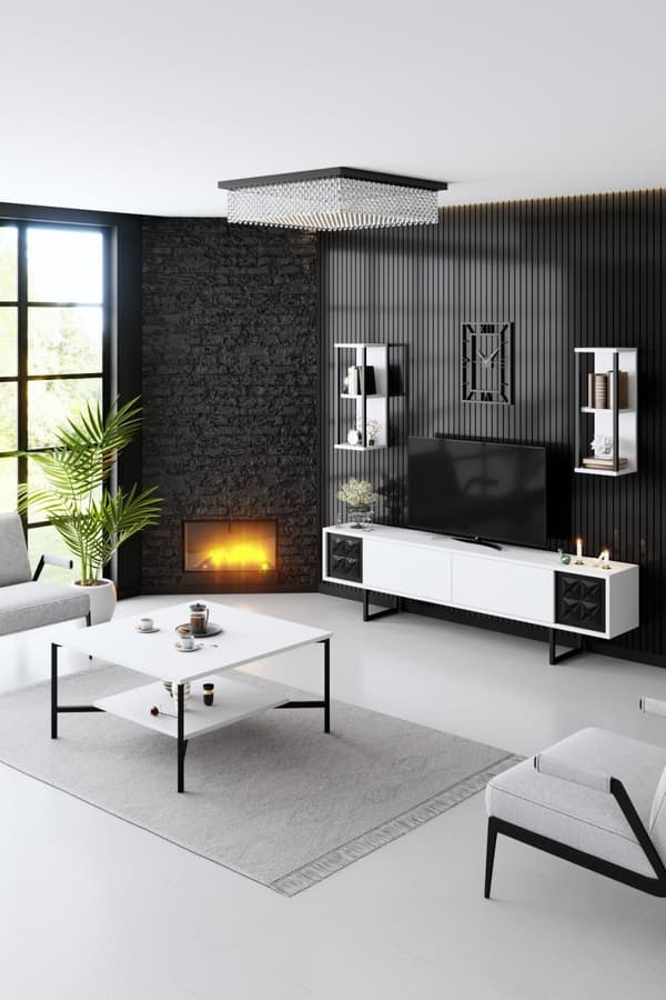 TV-enhet Black Line - Hvit, Svart