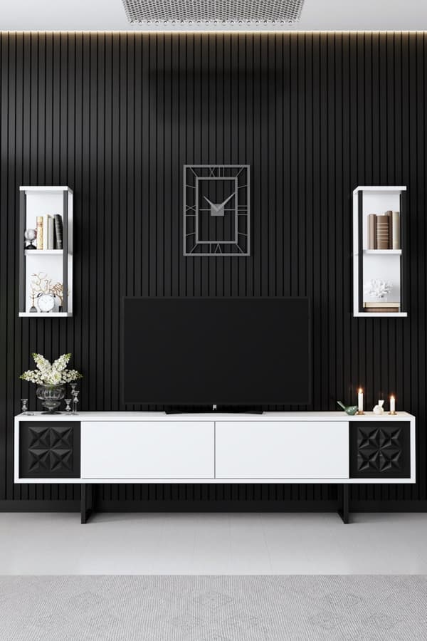 TV-enhet Black Line - Hvit, Svart