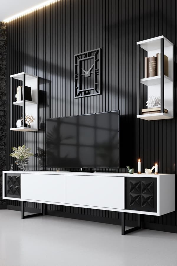 TV-enhet Black Line - Hvit, Svart