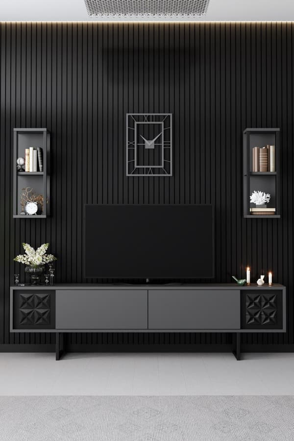 Vardagsrumsmöbler Set Black Line Set - Antracit, Svart