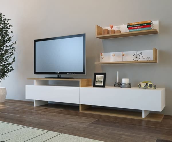 TV-enhet Ayaz - Hvit, Teak