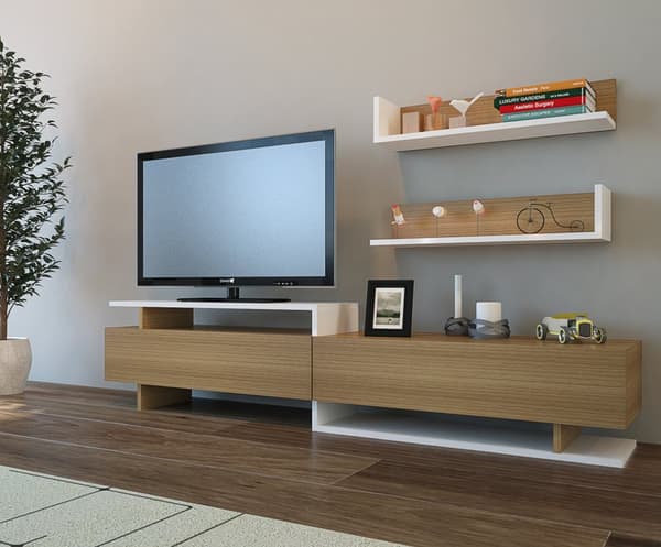 TV-enhet Ayaz - Teak, Vit