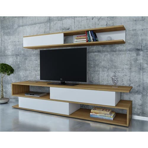 TV-enhet Sims - Teak, Hvit