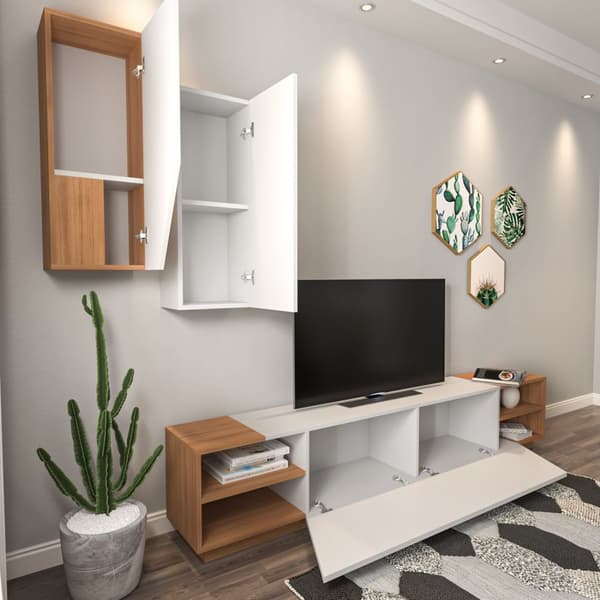 TV-enhet Zebra - Hvit, Teak