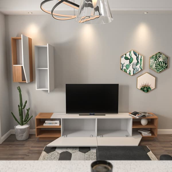 TV-enhet Zebra - Hvit, Teak