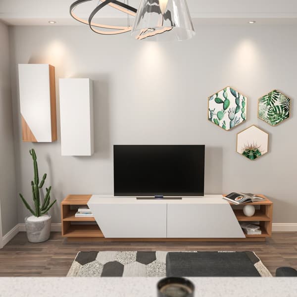 TV-enhet Zebra - Hvit, Teak