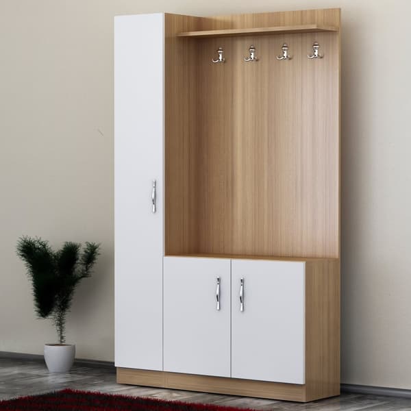Hall Stand Naturel - Teak, Hvid