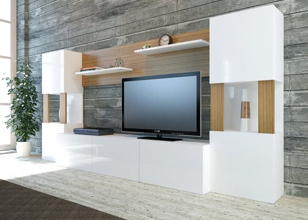 TV-enhet Lore - Hvit, Teak