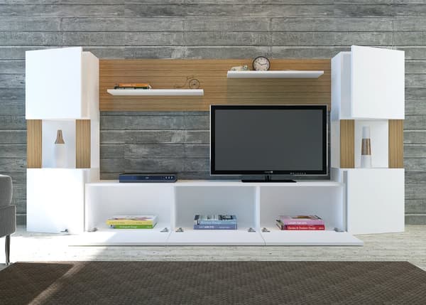 TV-enhet Lore - Hvit, Teak