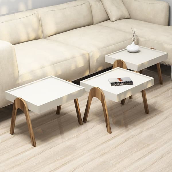 Hekkebord (3 stk) Roma - Valnøtt, krem