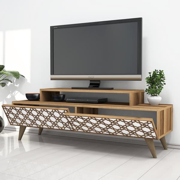 TV-bänk City - Valnöt, Vit