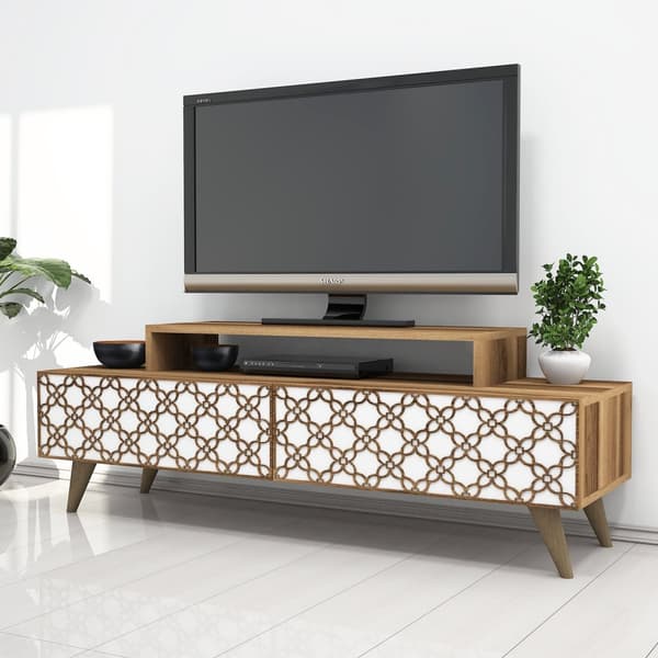 TV-bänk City - Valnöt, Vit