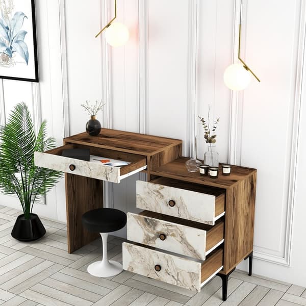 Sminkbord Lizbon 552 - Valnöt, Vit