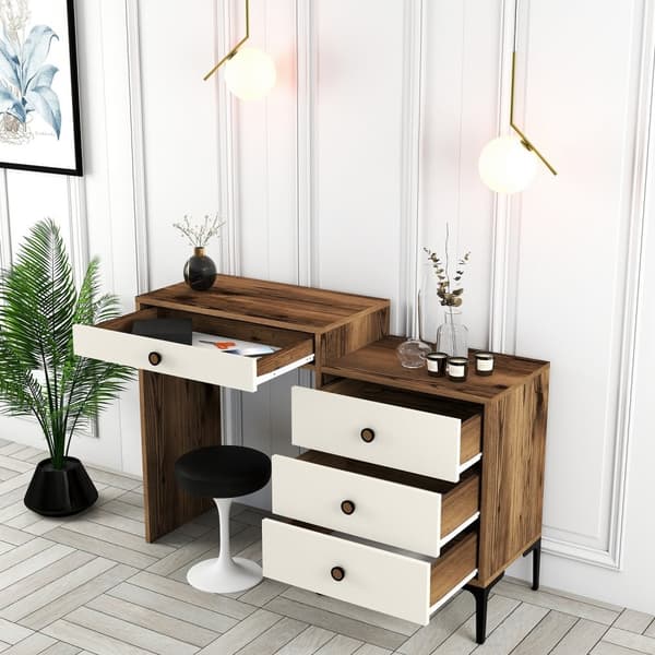 Sminkbord Lizbon 554 - Valnöt, Kräm