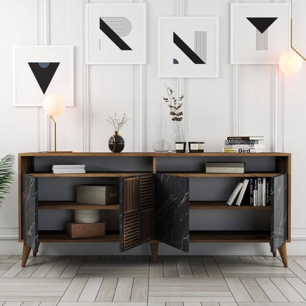 Console Milan - Valnøtt, svart marmor