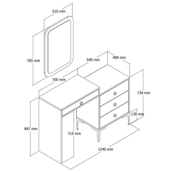 Dresser Lizbon 545 - pähkinä, valkoinen