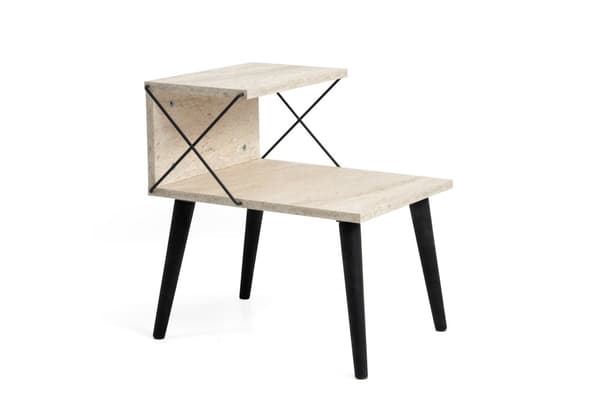 Nattbord Cross - Svart, travertin