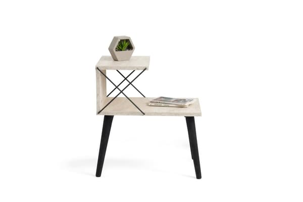 Nattbord Cross - Svart, travertin