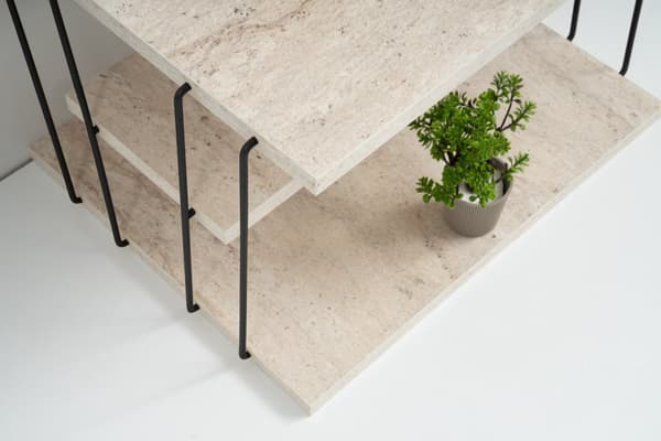 Sidobord Lifon - Svart, Travertin