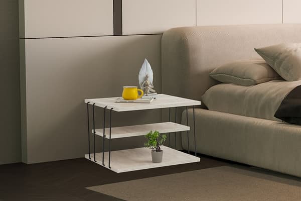 Sidobord Lifon - Svart, Travertin