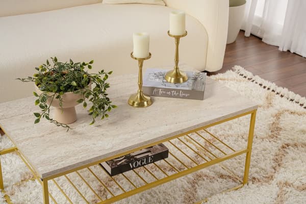 Soffbord Asude - Guld, Travertin