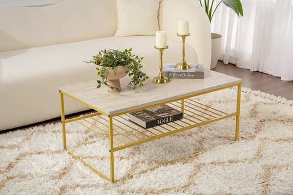 Soffbord Asude - Guld, Travertin