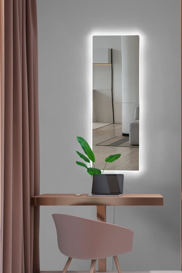Spegel med Led Belysning Rektangulär - 20 x 80 cm - Vit