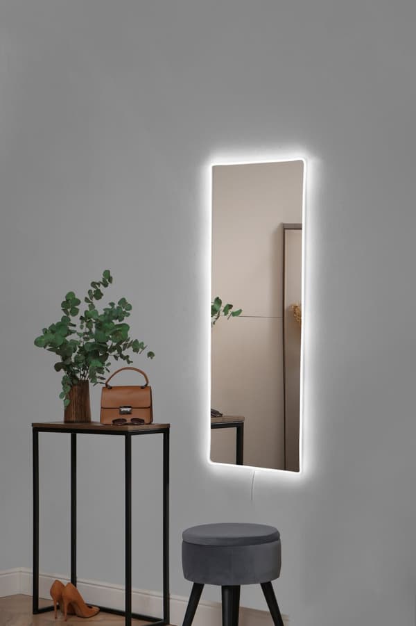 Spegel med Led Belysning Rektangulär - 20 x 80 cm - Vit