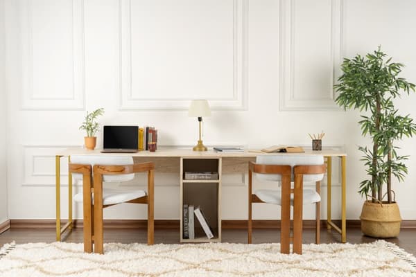 Study Desk Twin Study Desk - Travertin, Guld
