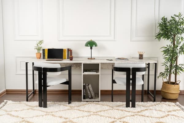 Study Desk Twin Study Desk - Freesia Marble, Black