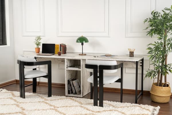 Study Desk Twin Study Desk - Freesia Marble, Black