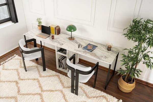 Study Desk Twin Study Desk - Freesia Marble, Black