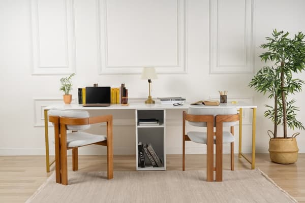 Study Desk Twin Study Desk - Vit, Guld