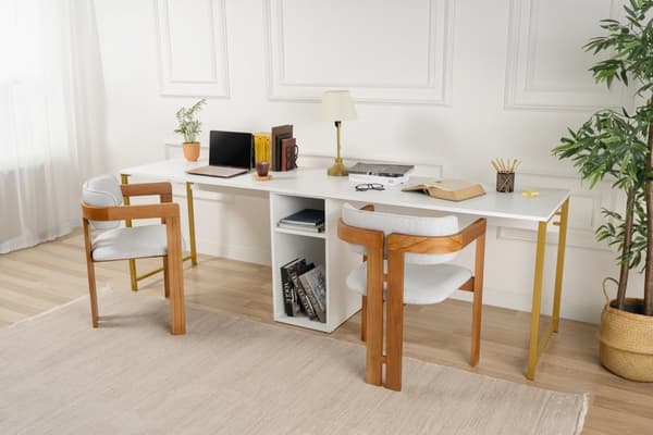 Study Desk Twin Study Desk - Vit, Guld