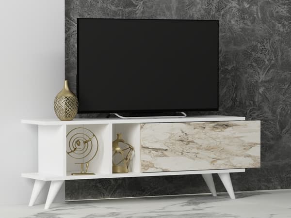 TV-bänk Liberty - Vit, Marmor