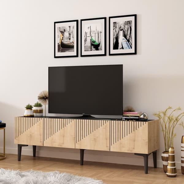 TV-stativ Draw - Safir eik, svart marmor