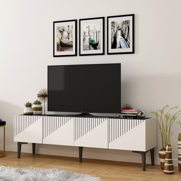 TV-stativ Draw - Hvit, svart marmor