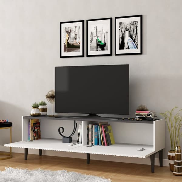 TV-stativ Draw - Hvit, svart marmor