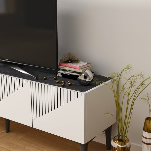 TV-stativ Draw - Hvit, svart marmor
