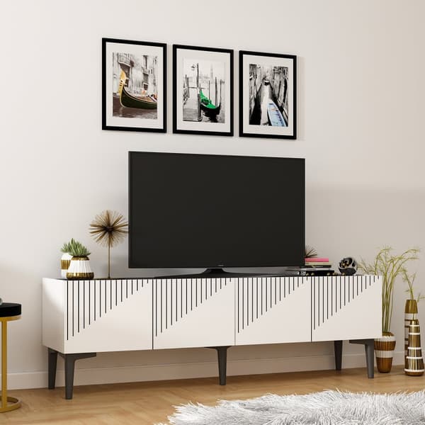 TV-stativ Draw - Hvit, svart marmor