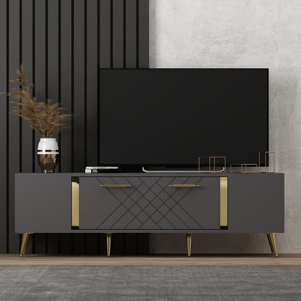 TV-bänk Detas - antracit, guld