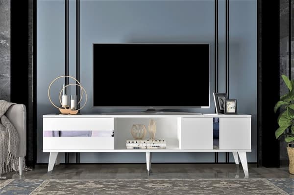 TV-bänk Vania - Vit, Silver