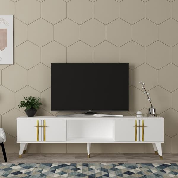 TV-bänk Asel - Vit, Guld