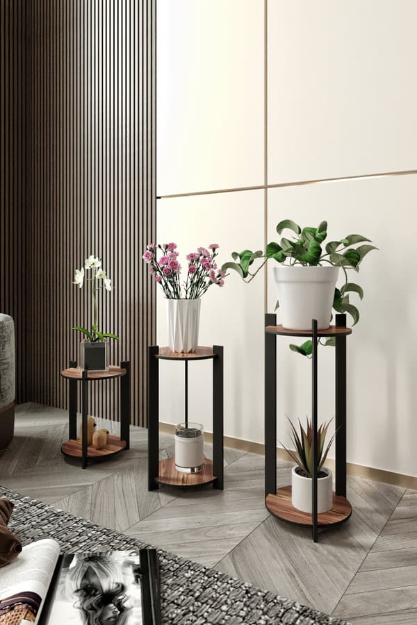 Puinen kasvijalusta Flower Desk Pyöreä - pähkinä