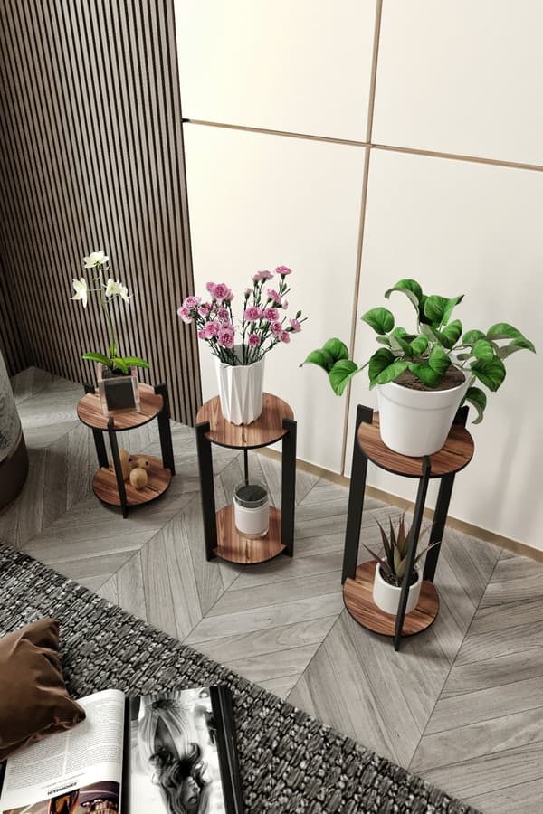 Puinen kasvijalusta Flower Desk Pyöreä - pähkinä
