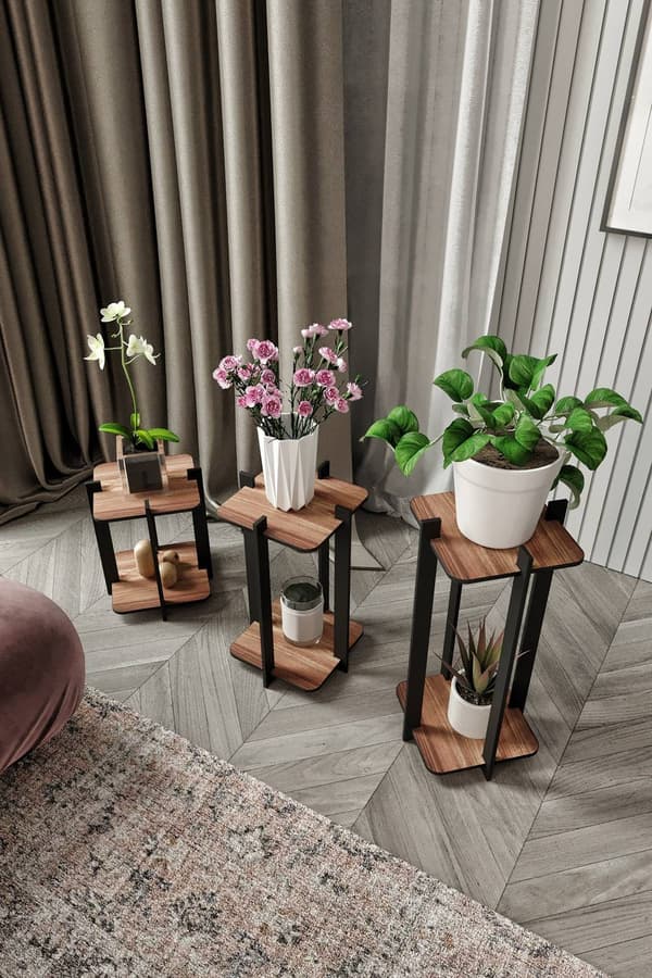 Plantestativ i tre Blomsterskrivebord Square - Valnøtt
