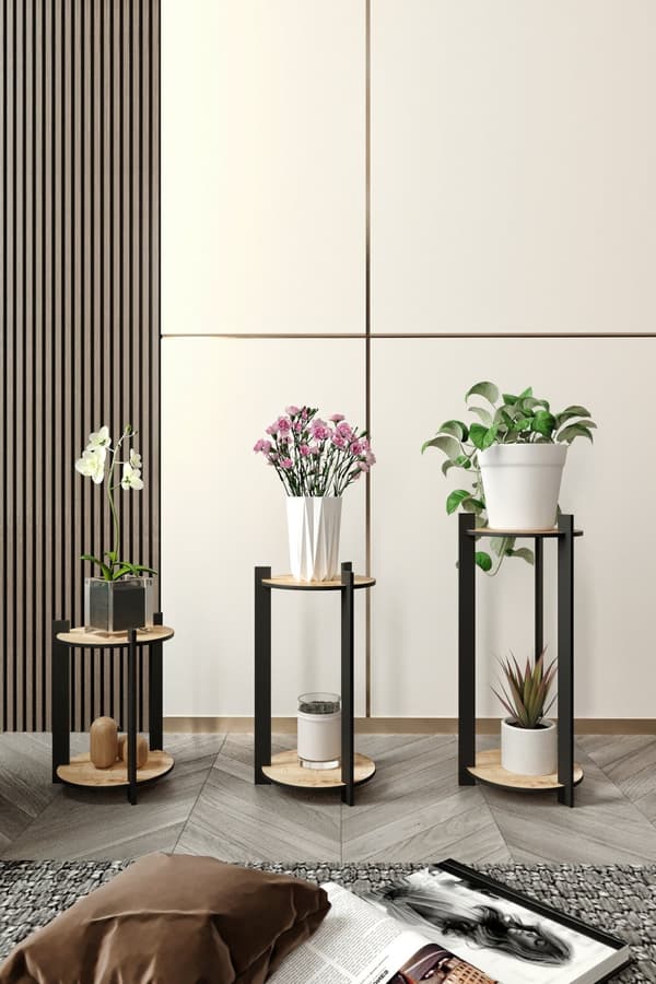 Plantestativ i træ Blomsterskrivebord Rundt - Eg