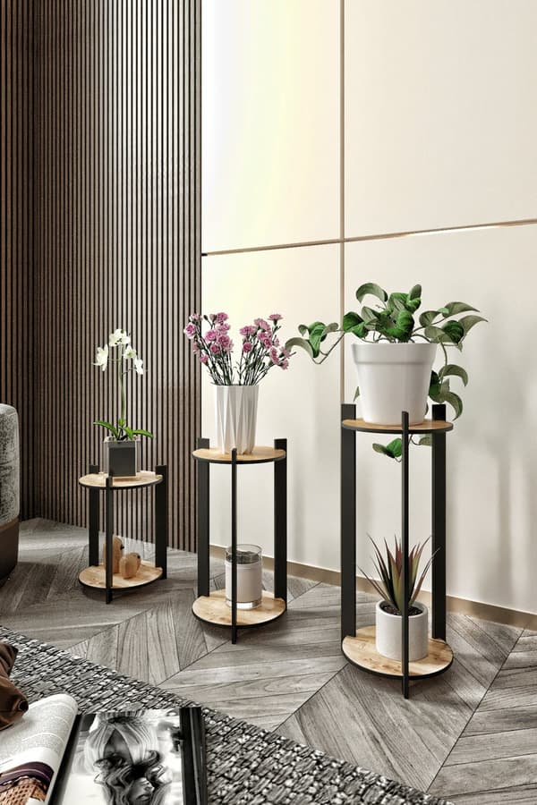 Plantestativ i træ Blomsterskrivebord Rundt - Eg