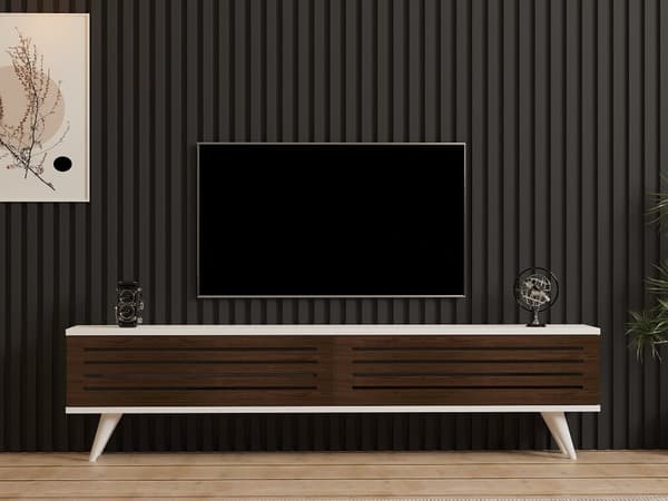 TV Stand Hill - Valnøtt, Hvit